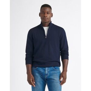 PROPER CLOTH Sweater Men Merino and Silk half Zip neck Pullover Blue SIZE L